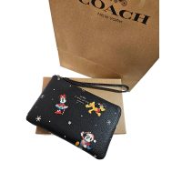 【COACH】coach&amp;迪士尼100th限量卡通人物雪花黑底小手拿禮盒組