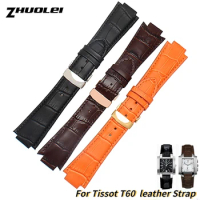 For 1853 Tissot T60 Strap L875/975K Belt men's Bracelet 24 x 14m wristband Mesh belt T60.1.513 crocodile grain Leather Watchband