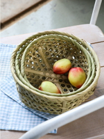 竹編果盆 圓形鏤空竹籃蔬菜收納筐餐廳茶點盤瀝水籃雞蛋筐