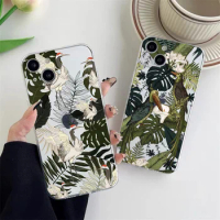 Monstera Leaves Palm Tree Flower Bird Clear Phone Case for iPhone 14 13 11 12 Pro Max Mini XS XR X 8 7 14 Plus Transparent Shell