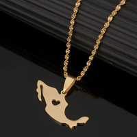 Stainless Steel Trendy Mexico Map Pendant Necklace Gold Color Mexico Map Jewelry