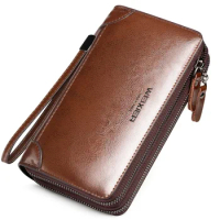 Men's wallet long wallet wallet leather first layer cowhide wallets men's zipper youth business clutch