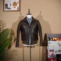 Full Grain Batik Cowhide Leather Jacket A1 Classic Jacket Flight Suit American Retro Click Style Men