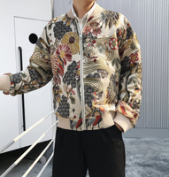 FINDSENSE H1秋冬季 新款 日本 個性  刺繡設計 輕奢仙鶴圖案 時尚 長袖 棒球領夾克外套 潮男上衣外套