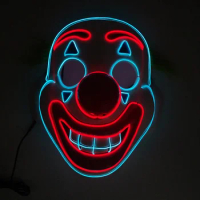 Glowing EL Wire Cartoon Mask Cosplay Red Nose Circus Clown Halloween Cosplay Party Supplies Horror Luminous Led Mask