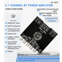 2*220W+350W Bluetooth 5.1 Subwoofer Audio Power Amplifier Board TPA3255 Class D Audio 2.1 Channel Amplifier Home Theater AUX