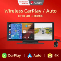 Junsun Dash Cam Rearview Camera Wifi Carplay &amp; Android Auto 4K DVR GPS Navigation Video Recorder Dashboard Dual Len 24H Park AUX