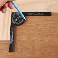 Professional Woodworking Scale Mitre Saw Protractor Angle Level with Marking Pencil Carpenter Angle Finder Gauge Measuring Ruler