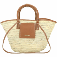 JACQUEMUS Le panier Soli 小牛皮棕櫚葉手提/肩背草編包(棕色)