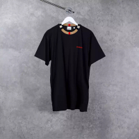 Burberry Kaos BURBERRY JAYSON BROWN PATTERN COLLAR BLACK TSHIRT 100% ORIGINAL