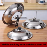 304 Lids Wok Pan Household Frying Pan Lid Stainless Steel Pot Lid Pan Cover Thicken Wok Lid Cookware Part 28/30/32/36/38Cm