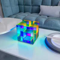 Modern Creative Small Night Lights LED Magic Cube Lamp Acrylic Cube LED Color Desk Lamps Magic Cube Box Personalized Table Light
