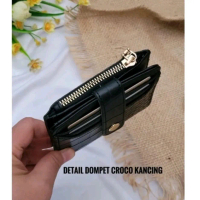 Dompet_croco_kancing_dompet lipat wanita mini Uang Kartu uang koin