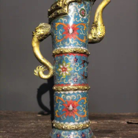 15"Tibetan Temple Collection Old Bronze Cloisonne Enamel Dragon handle Kettle Ghee teapot hidden pot flagon ornament Town house