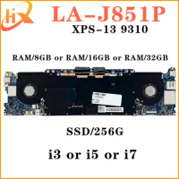 LA-J851P Mainboard For Dell XPS-13 9310 Laptop Motherboard i7 i5 i3 11th Gen SSD-256G RAM-8GB/16GB/3