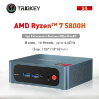 TRIGKEY Speed S5 5800H Mini PC Dual DDR4 NVME SSD WiFi 6 BT 5.2 USB 3.2 RJ45 1000M Triple Display Dual Fan Design Mini Computer