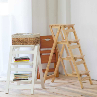 家用梯子多功能折疊梯凳伸縮人字梯實木二三四步登高樓梯椅置物架