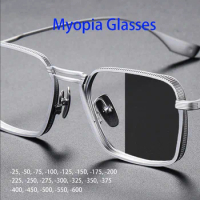 Men Pure Titanium Myopia Glasses Photochromic Big Face Retro Full Frame Nearsighted Photochromic Glasses Luxury Brand 125 150
