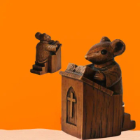 Bookshelf Church Mouse Statue Collectibles Figurines Art Craft Resin, Creative Church Mouse Statue, Priest Craft Ornament