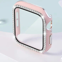 Bling Glass+Cover For Apple i Watch Case 45mm 41mm 40mm 44mm 42mm 38mm Diamond bumper+Screen Protector iwatch series