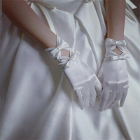 新娘手套 新娘婚紗手套蕾絲白色蝴蝶結結婚手套婚慶婚禮手套短款緞面手套 全館免運