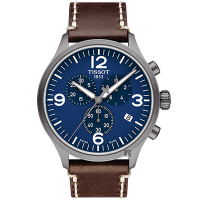 TISSOT 天梭 官方授權 韻馳系列 Chrono XL計時手錶 送禮推薦-藍x咖啡/45mm T1166173604700