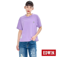 EDWIN BT21拼貼牛仔紋短袖T恤-女款 灰紫色