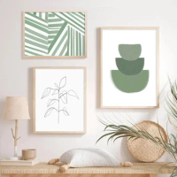 Boho Abstract Line Olive Green Minimalist Poster Nursery Canvas Painting Wall Art Print Picture Living Room Interior Home Decor