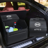 Car Trunk Foldable Storage Box Trip Leather Organizer Bag for BYD Atto 3 Yuan Plus 2022 Accessories