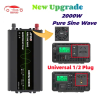 Jfind Pure Sine Wave Inverter 2000W Peak Power DC 12V To AC 220V Voltage Converter With LCD Display Universal Dual Plug For Car