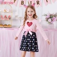 DXTON Girls Cotton Dress Kids Heart Design Sequins Dresses with Bow Knot Kids Casual Princess Dress Children Clothing 3-12 Yrs
