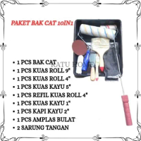 Paket alat cat tembok 10 in 1 bak cat renovasi rumah bak cat sarung tangan kuas roll refill kuas tan