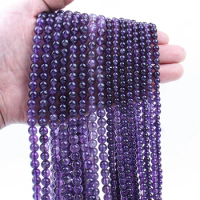 Natural Amethyst Stone Beads Round Loose Gemstone Beads for Needlework DIY Bracelets Necklace Accessories