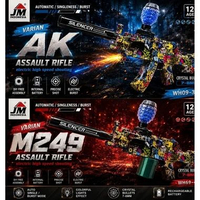 Mainan Water Gel Blaster Pistol Jelly AK M249 Target Shooting Otomatis Lampu LED Silencer Crystal Ba
