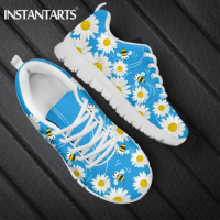 INSTANTARTS Spring Daisy and Bee Print Lightweight Women Flat Shoes Anti-skid Breathable Sneakers Trend Casual Vulcanized Shoes