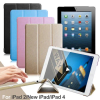 For iPad 2/New iPad/iPad 4 用冰晶蜜絲紋薄型多折皮套