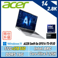 【改機升級】ACER Swift GO SFG14-73-59JD銀(Ultra5 125H/16G/512G+2T)
