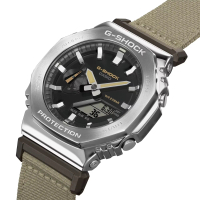 【CASIO 卡西歐】八角形農家橡樹帆布錶帶系列/G-SHOCK金屬錶殼款/45mm(GM-2100C-5A)