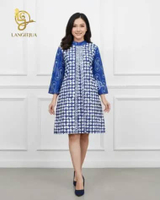 TUNIK BATIK GIPSI GARUTAN 02| DRESS BATIK WANITA MODEL FLUI S . Biru bca 01