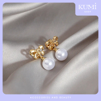 Anting Korea Pita Emas Dengan Bandul Mutiara Putih Elegan Pretty [ATGPTMT]