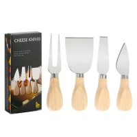 20sets Stainless Steel Cheese Knife Cheese Butter Pizza Cream Butter Wooden Handle Cheese Knife Fork Four Piece Set