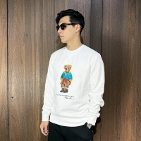 美國百分百【全新真品】Ralph Lauren 大學T 刷毛 棉質 男款 RL 長袖上衣 POLO 小熊 白色 CV33