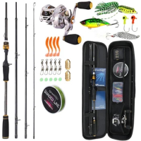 Sougayilang 1.8-2.1m Fishing Rod Combo Carbon Fiber 4 Piece Casting Rod and Baitcasting Reel Saltwater Lure Bass Fishing Set