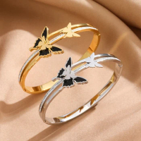 Stainless Steel Bangle Butterfly Gold Color