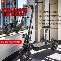 Electric Scooter Adults,6000W Dual Motors Range 80KM ,Electric Scooter Adults 85KM/H , 72V 20Ah Battery, 11" Off Road E-Scooter