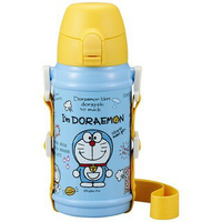 哆啦A夢 按壓式 直飲保溫瓶 郊遊藍黃 水瓶 水壺 小叮噹 日貨 正版授權J00012372