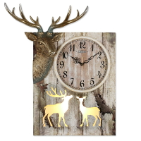 麗盛歐式大號麋鹿裝飾靜音壁掛鐘客廳臥室過道帶夜燈時鐘表創意表