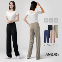 【Amore】高腰口袋顯瘦修身直筒寬褲4色(M-XL)