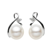 835 White Gold Pearl and Diamond Stud Earrings
