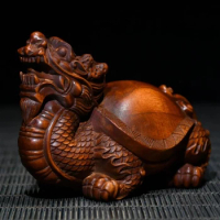 Archaize seiko Hand-carved boxwood dragon turtle desktop decoration small crafts statue